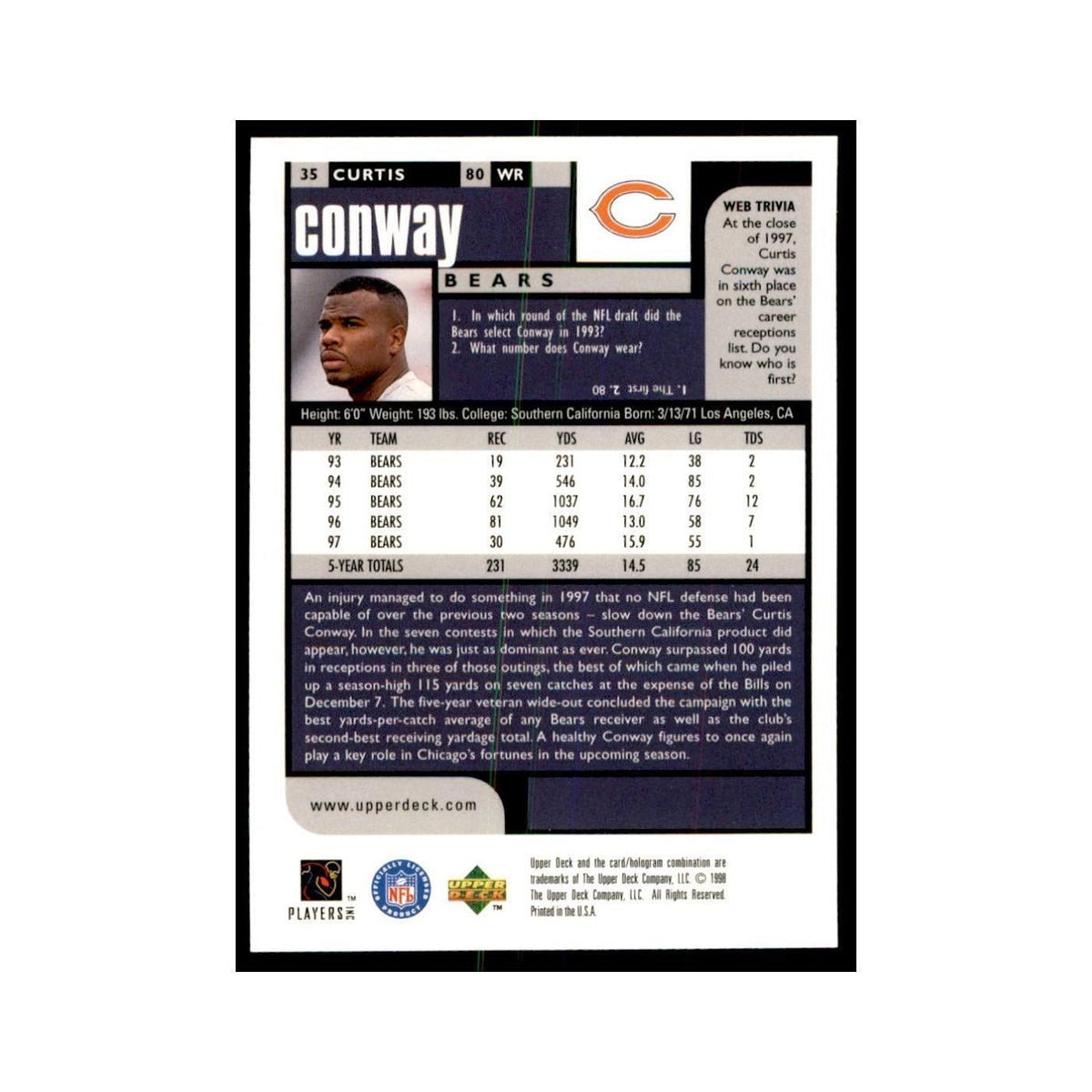 Curtis Conway 1998 UD Choice #35 Football Cards Football Card NM