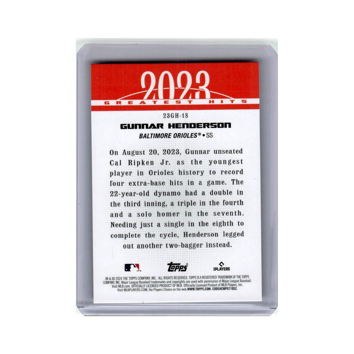 Gunnar Henderson 2024 Topps Greatest Hits #23GH-18 Baseball Card NM