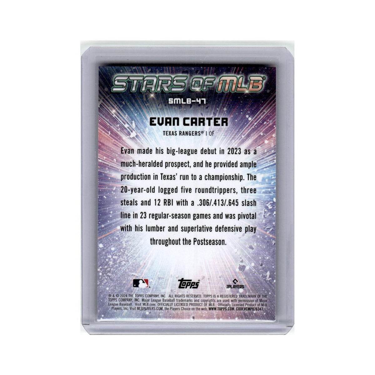 Evan Carter Rookie 2024 Topps Stars of MLB #SMLB-47 Baseball Card NM