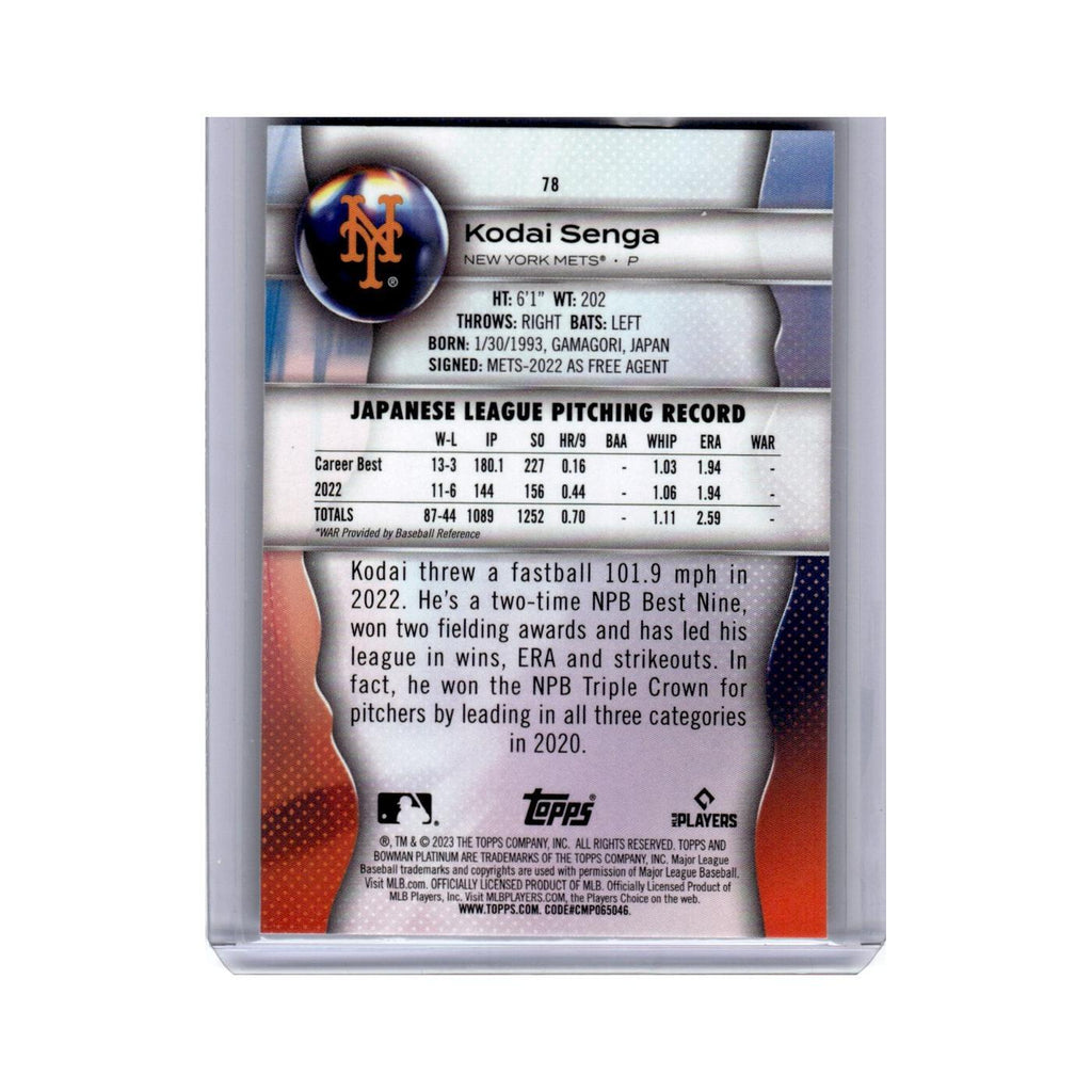 Kodai Senga Rookie 2023 Bowman Platinum #78 Baseball Card NM