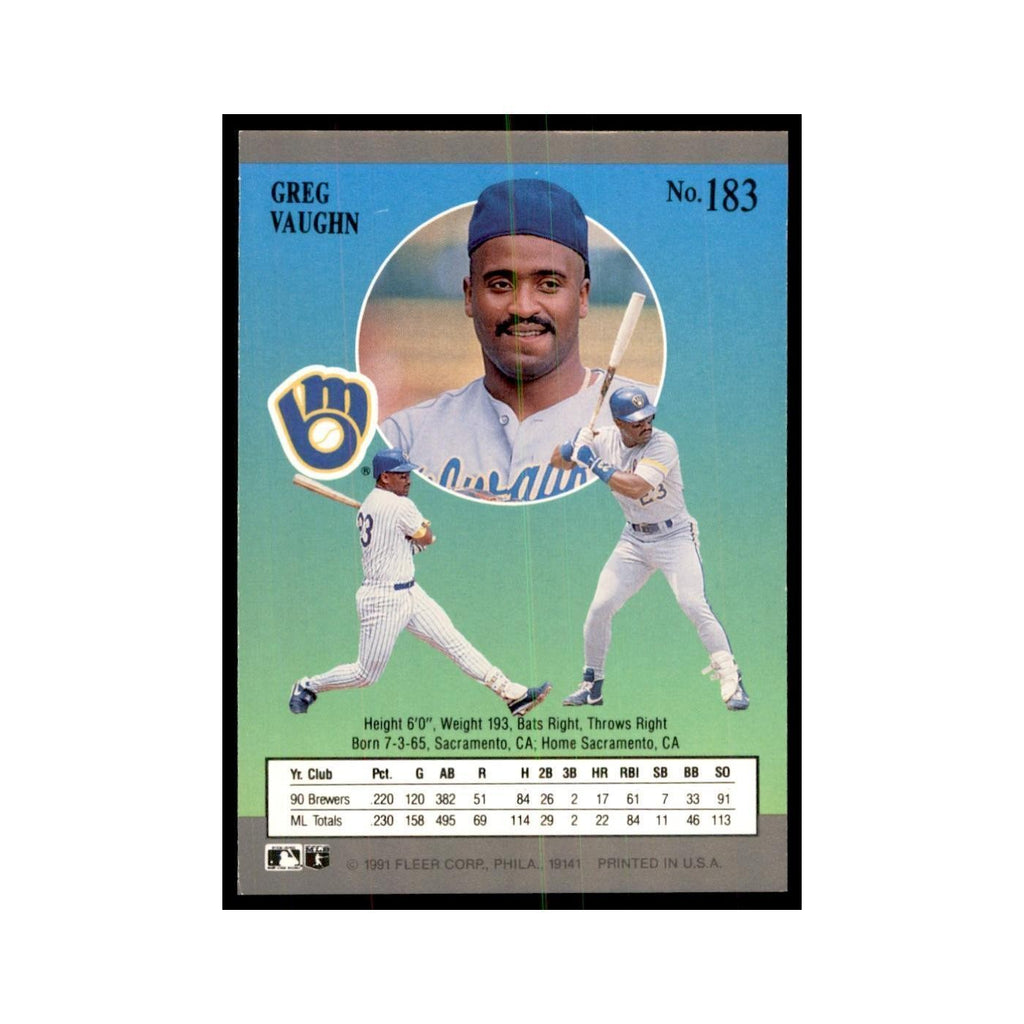 Greg Vaughn 1991 Fleer Ultra #183 Baseball Cards Baseball Card NM