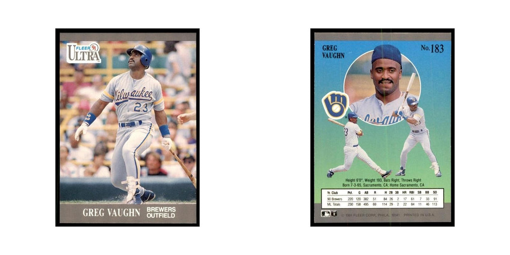 Greg Vaughn 1991 Fleer Ultra #183 Baseball Cards Baseball Card NM