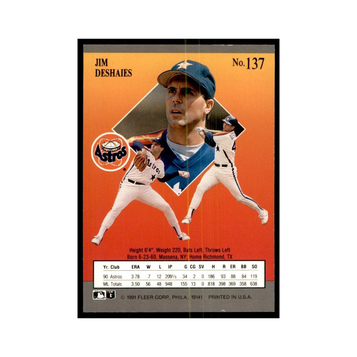 Jim Deshaies 1991 Fleer Ultra #137 Baseball Cards Baseball Card NM