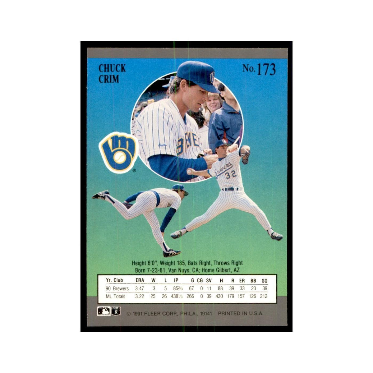 Chuck Crim 1991 Fleer Ultra #173 Baseball Cards Baseball Card NM