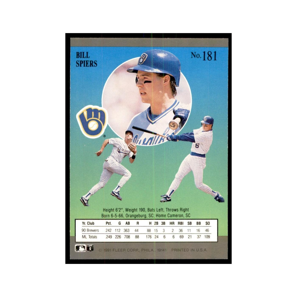 Bill Spiers 1991 Fleer Ultra #181 Baseball Cards Baseball Card NM