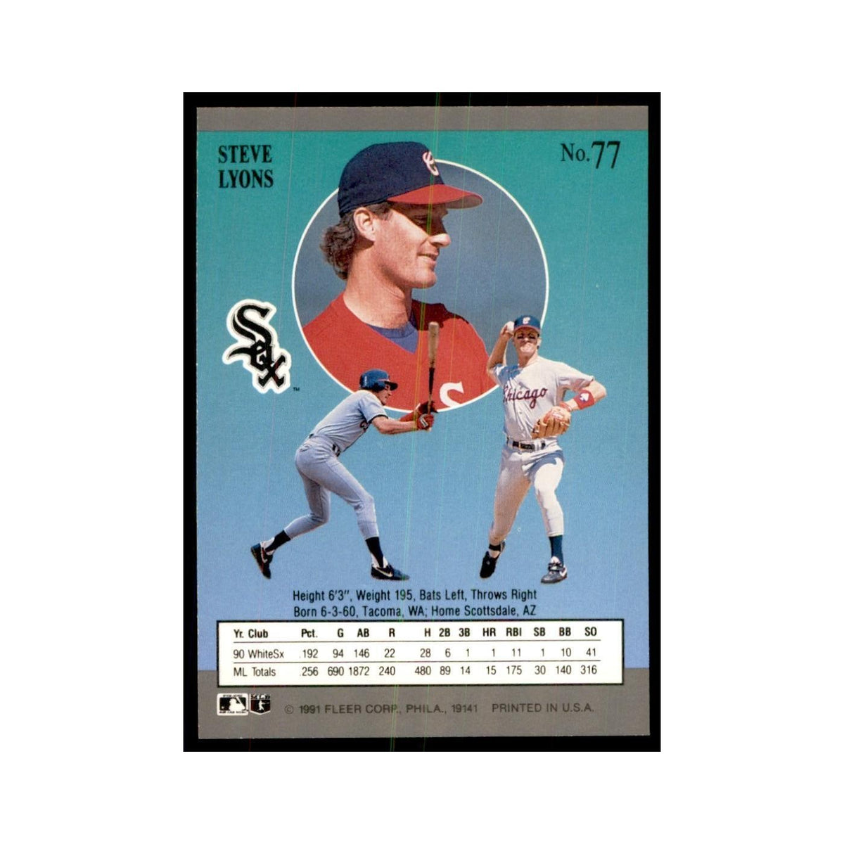 Steve Lyons 1991 Fleer Ultra #77 Baseball Cards Baseball Card NM