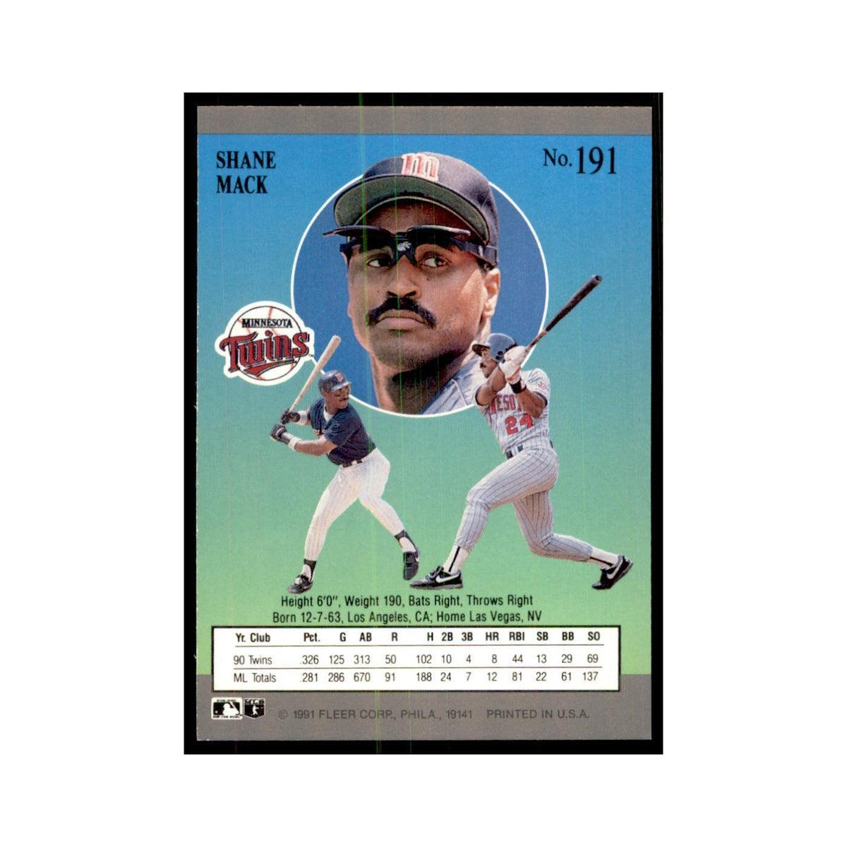 Shane Mack 1991 Fleer Ultra #191 Baseball Cards Baseball Card NM