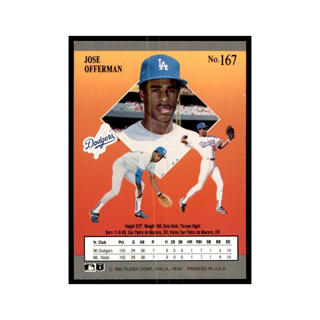 Jose Offerman 1991 Fleer Ultra #167 Baseball Cards Baseball Card NM