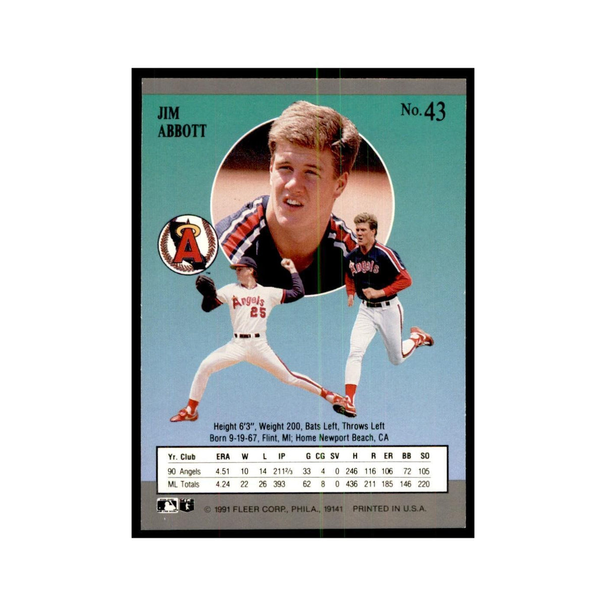 Jim Abbott 1991 Fleer Ultra #43 Baseball Cards Baseball Card NM