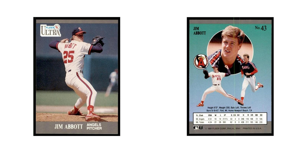 Jim Abbott 1991 Fleer Ultra #43 Baseball Cards Baseball Card NM