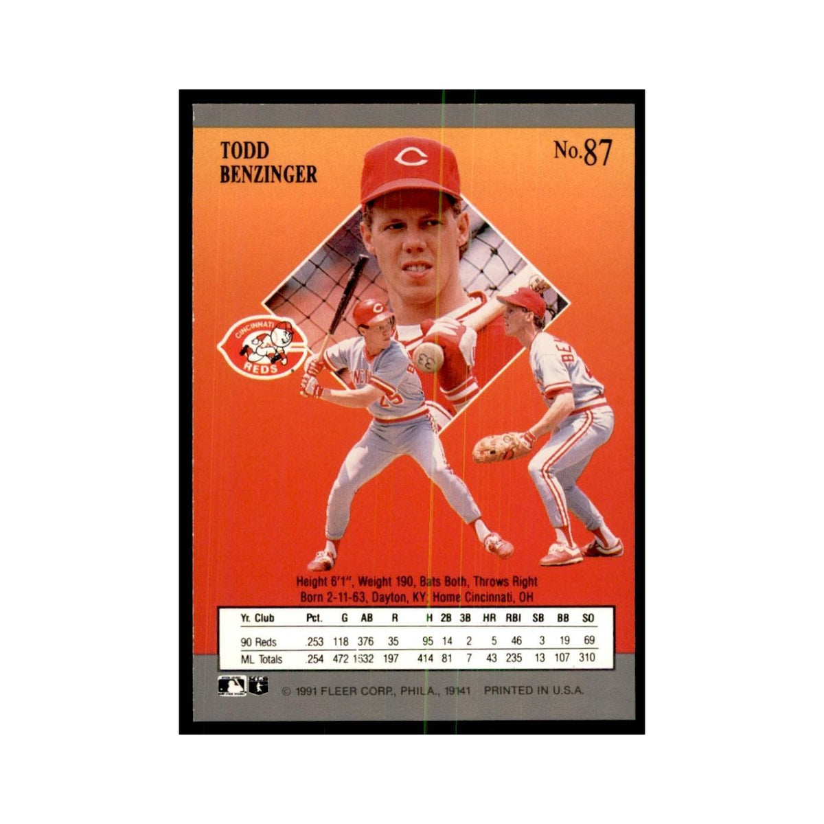 Todd Benzinger 1991 Fleer Ultra #87 Baseball Cards Baseball Card NM