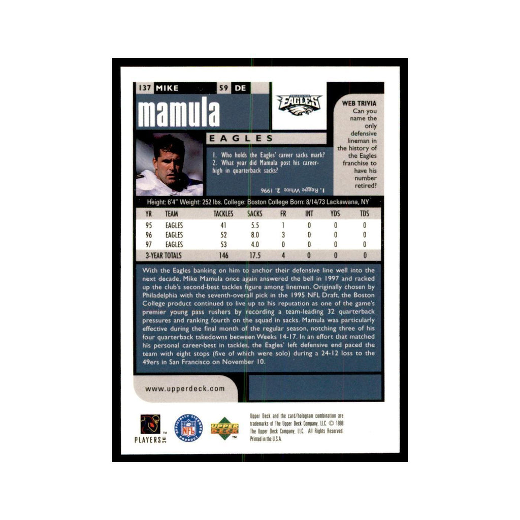Mike Mamula 1998 UD Choice #137 Football  Cards Football Card NM