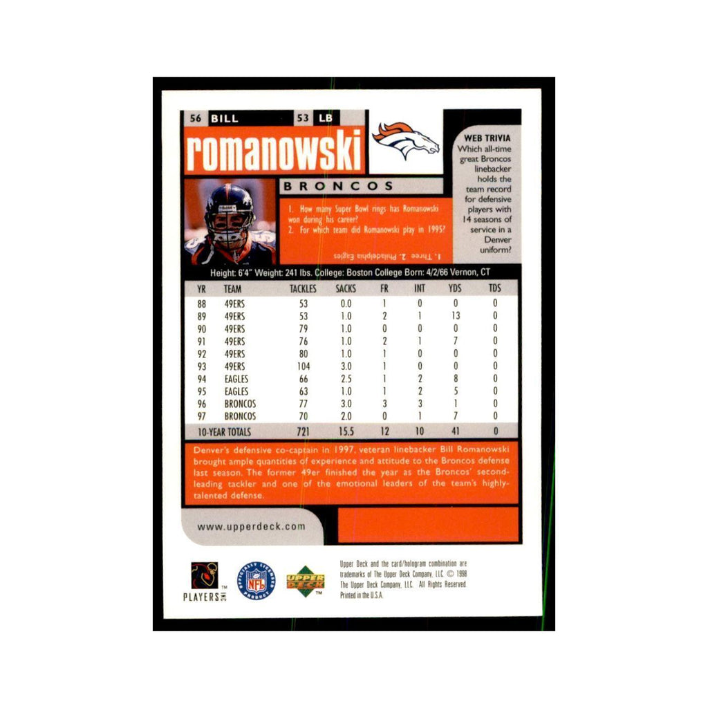 Bill Romanowski 1998 UD Choice #56 Football  Cards Football Card NM