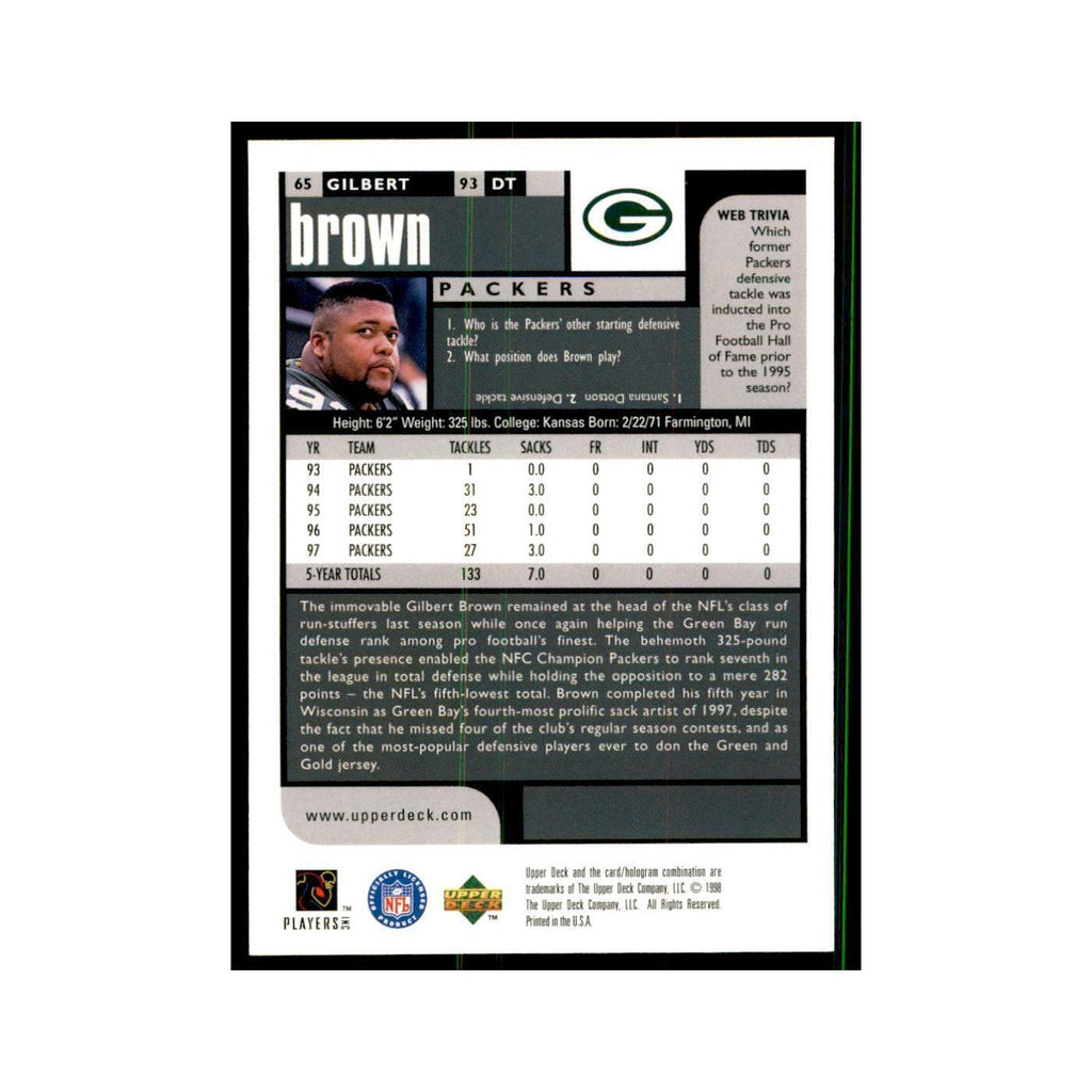 Gilbert Brown 1998 UD Choice #65 Football  Cards Football Card NM