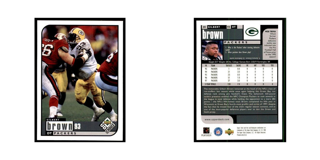 Gilbert Brown 1998 UD Choice #65 Football  Cards Football Card NM