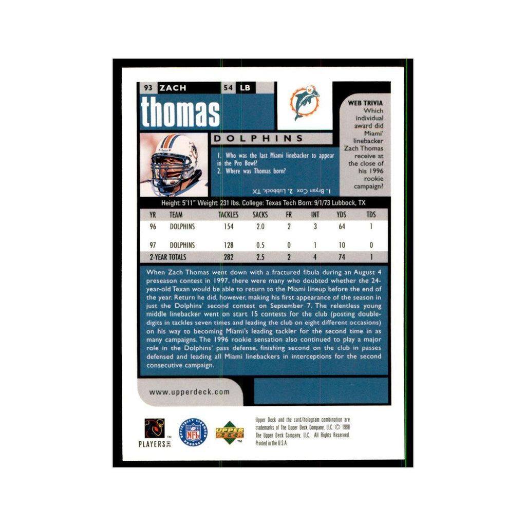 Zach Thomas 1998 UD Choice #93 Football  Cards Football Card NM