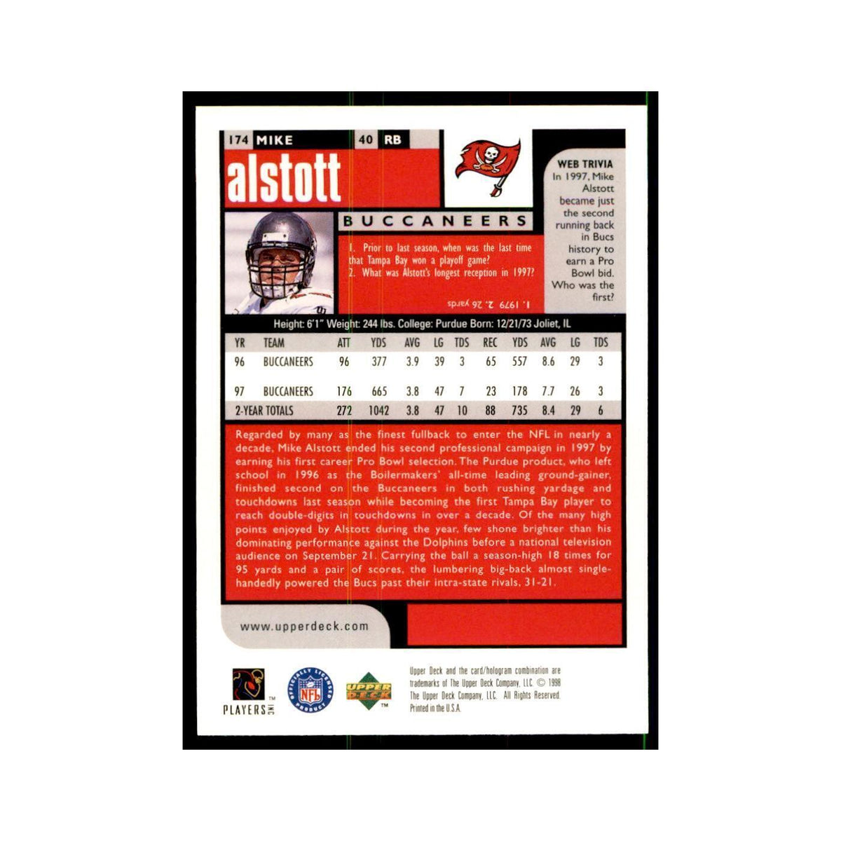 Mike Alstott 1998 UD Choice #174 Football  Cards Football Card NM