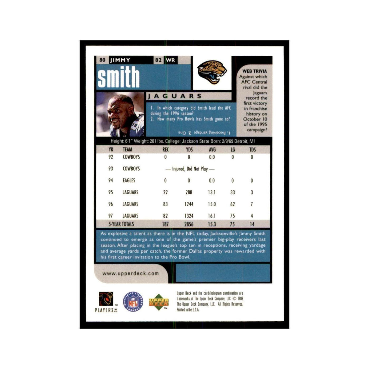 Jimmy Smith 1998 UD Choice #80 Football  Cards Football Card NM
