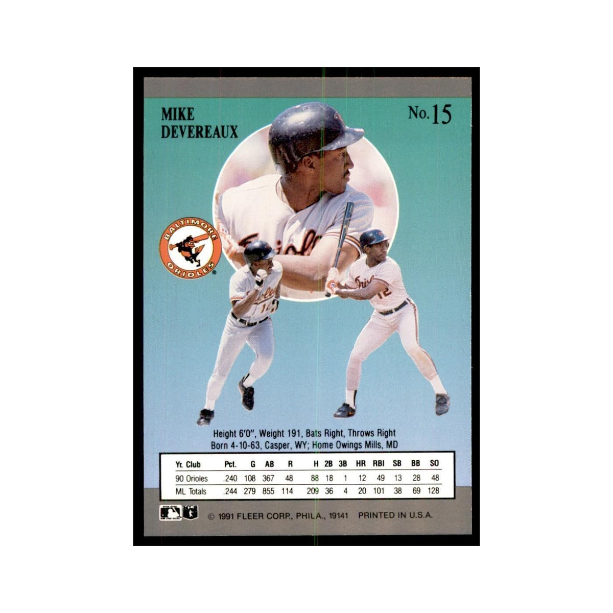 Mike Devereaux 1991 Fleer Ultra #15 Baseball Cards Baseball Card NM