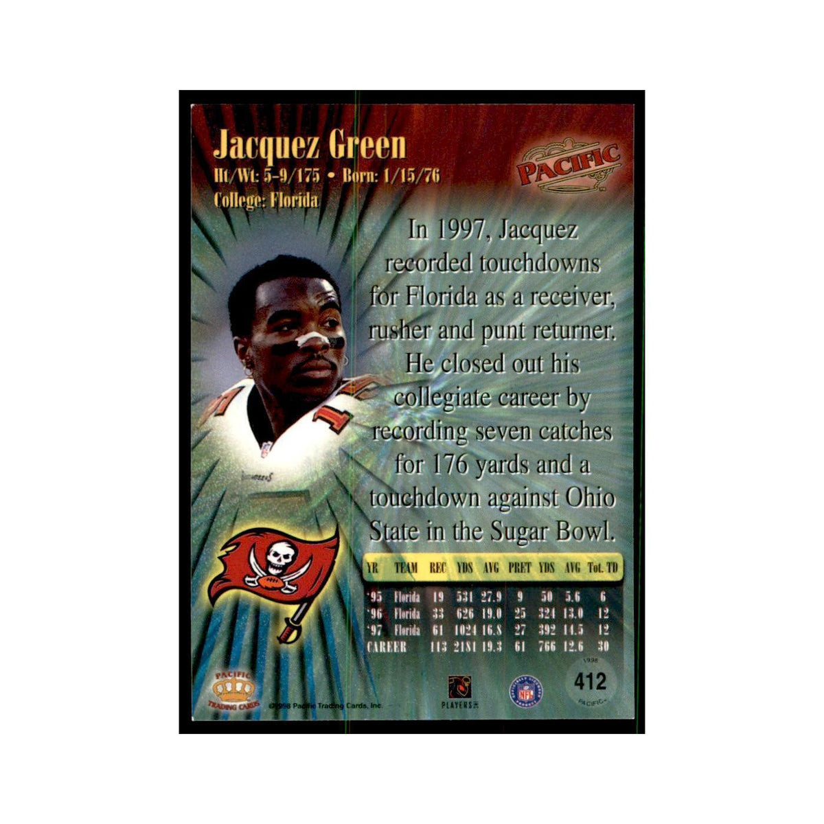 Jacquez Green 1998 Pacific #412 Football Cards Football Card NM