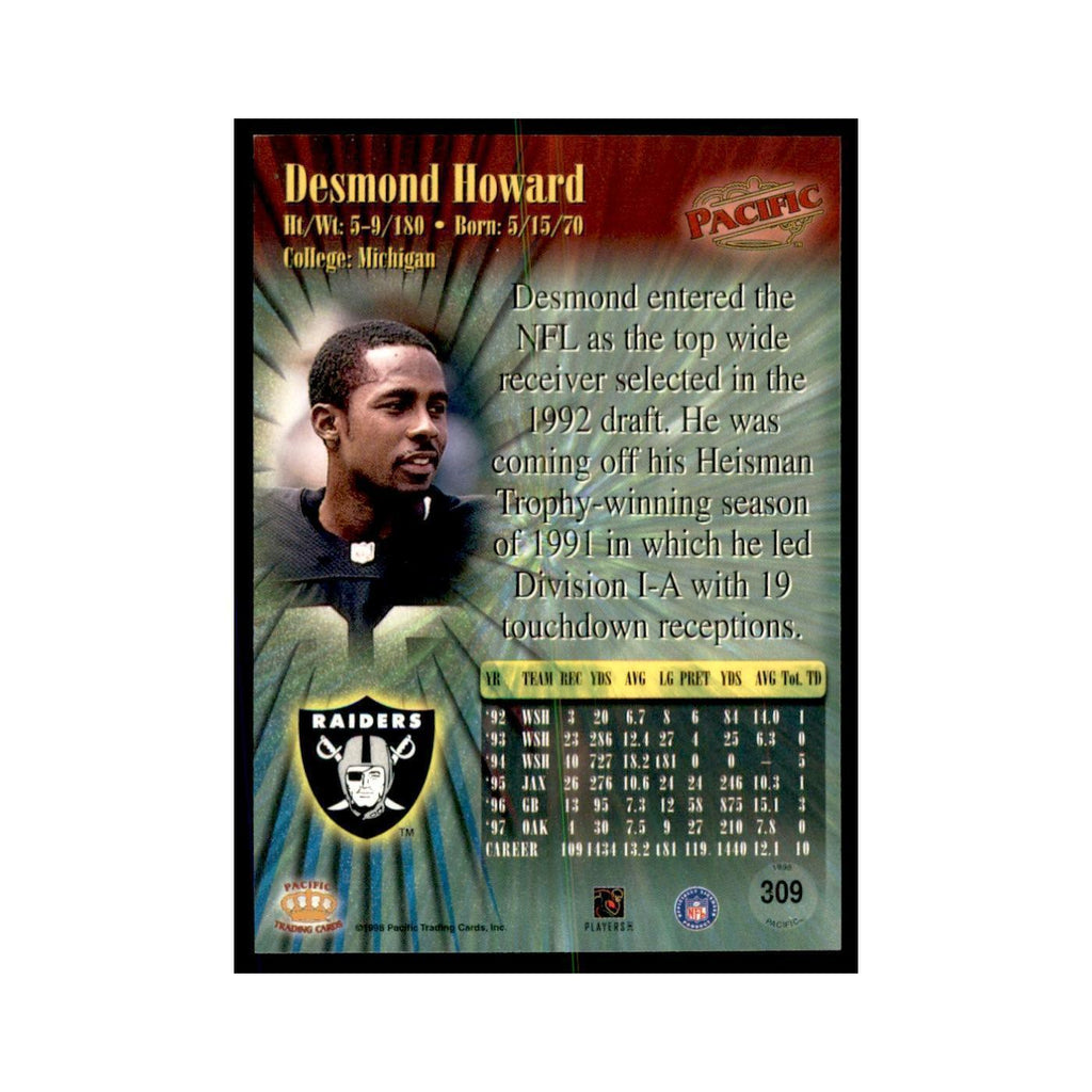 Desmond Howard 1998 Pacific #309 Football Cards Football Card NM