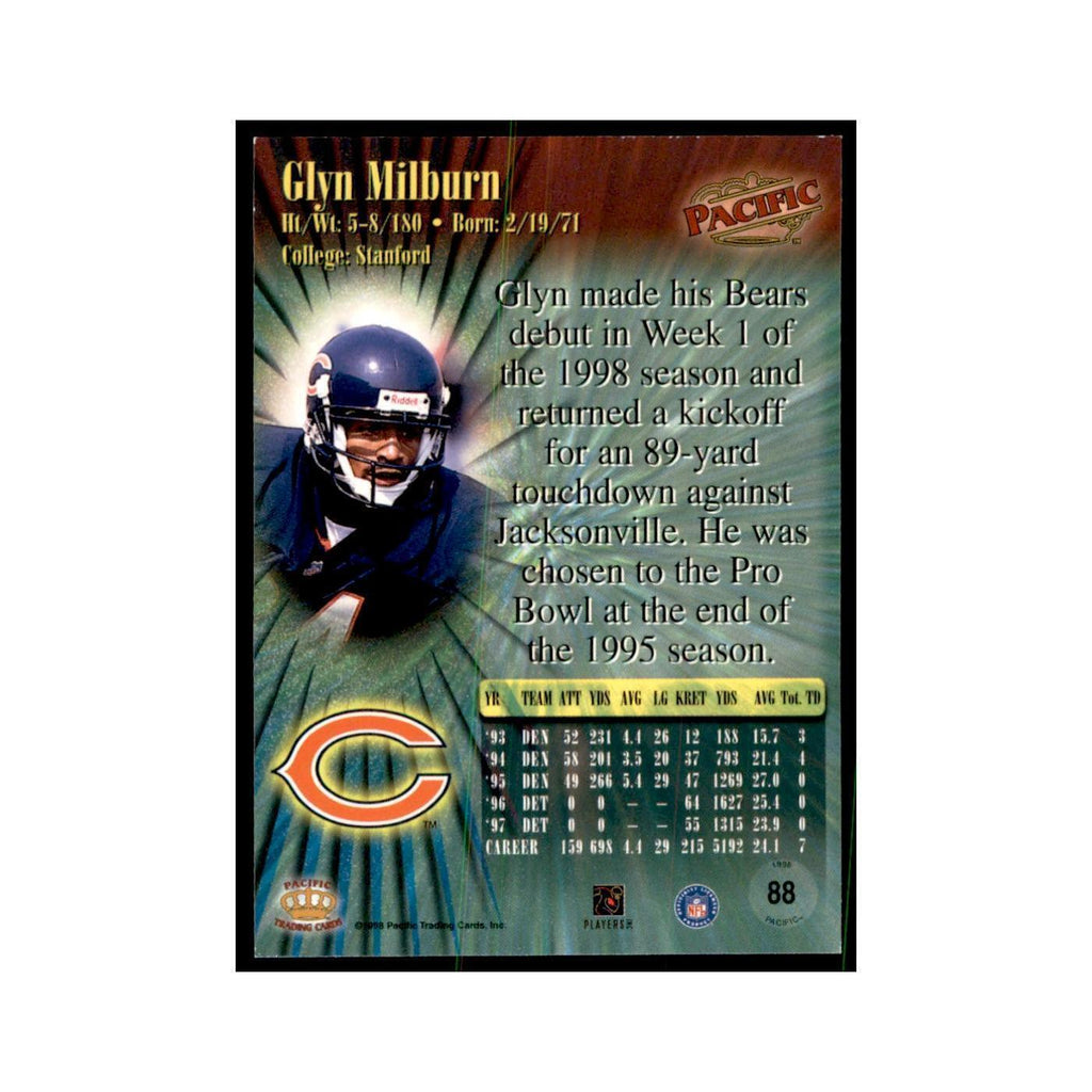 Glyn Milburn 1998 Pacific #88 Football Cards Football Card NM
