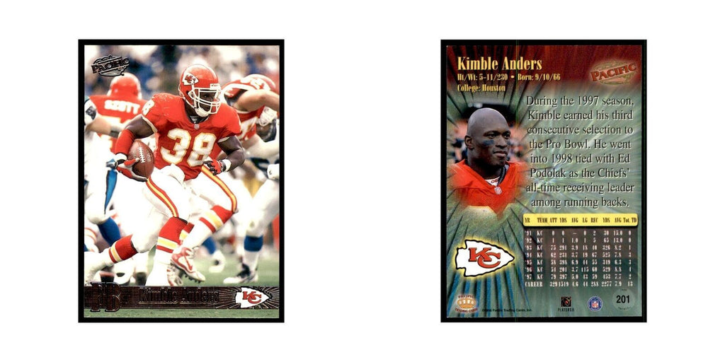 Kimble Anders 1998 Pacific #201 Football Cards Football Card NM