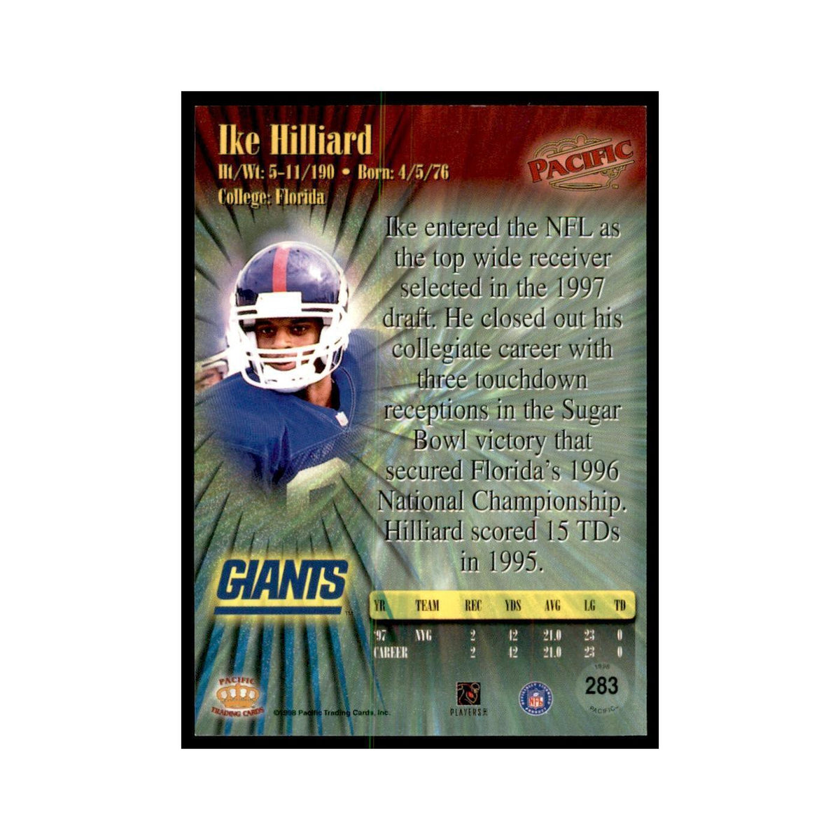 Ike Hilliard 1998 Pacific #281 Football Cards Football Card NM