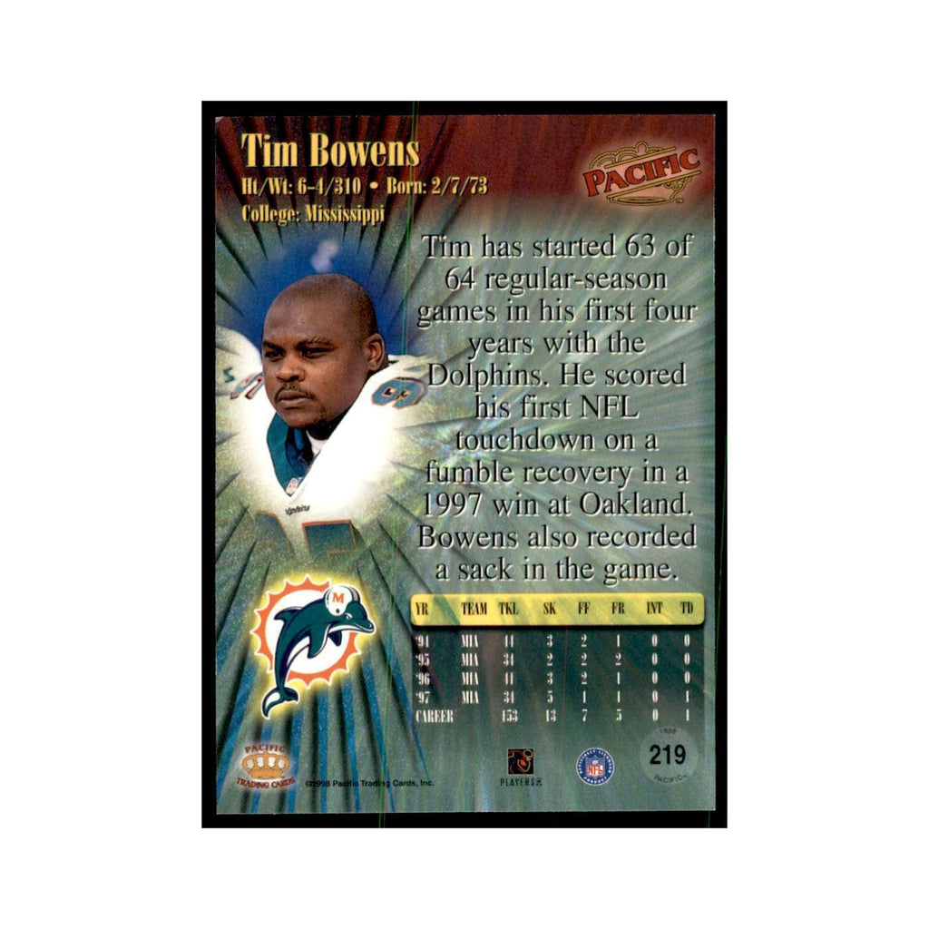 Tim Bowens 1998 Pacific #219 Football Cards Football Card NM
