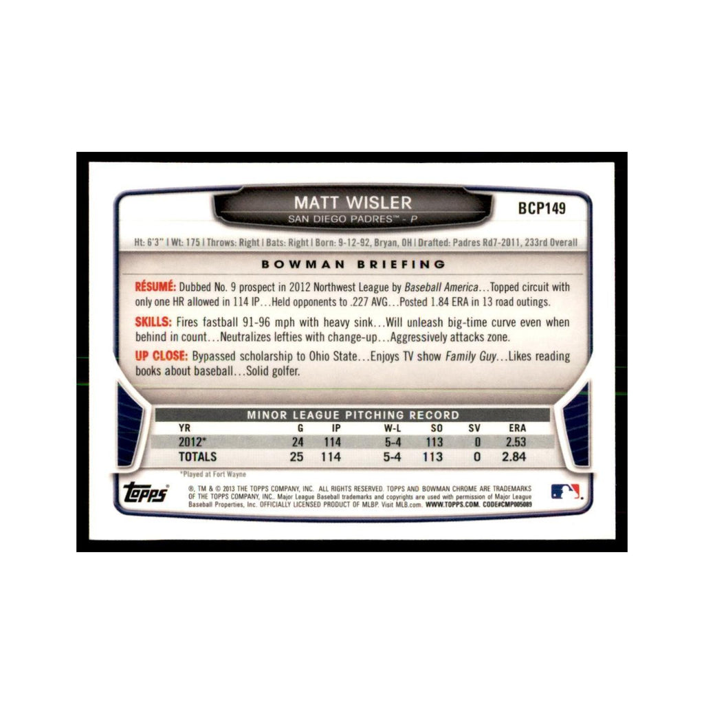 Matt Wisler 2013 Bowman Chrome #BCP149 Baseball Cards Baseball Card NM