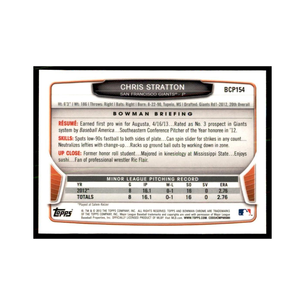 Chris Stratton 2013 Bowman Chrome #BCP154 Baseball Cards Baseball Card NM