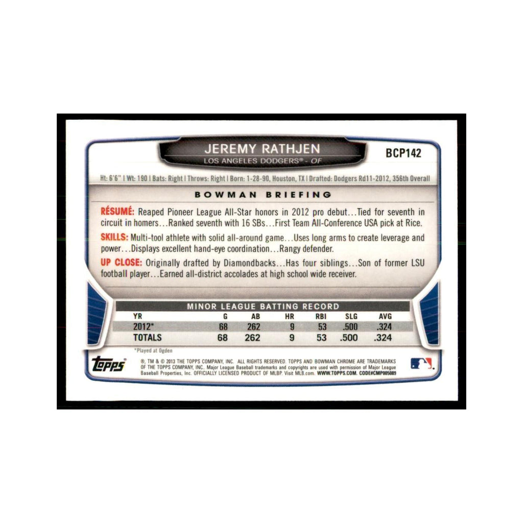 Jeremy Rathjen 2013 Bowman Chrome #BCP142 Baseball Cards Baseball Card NM