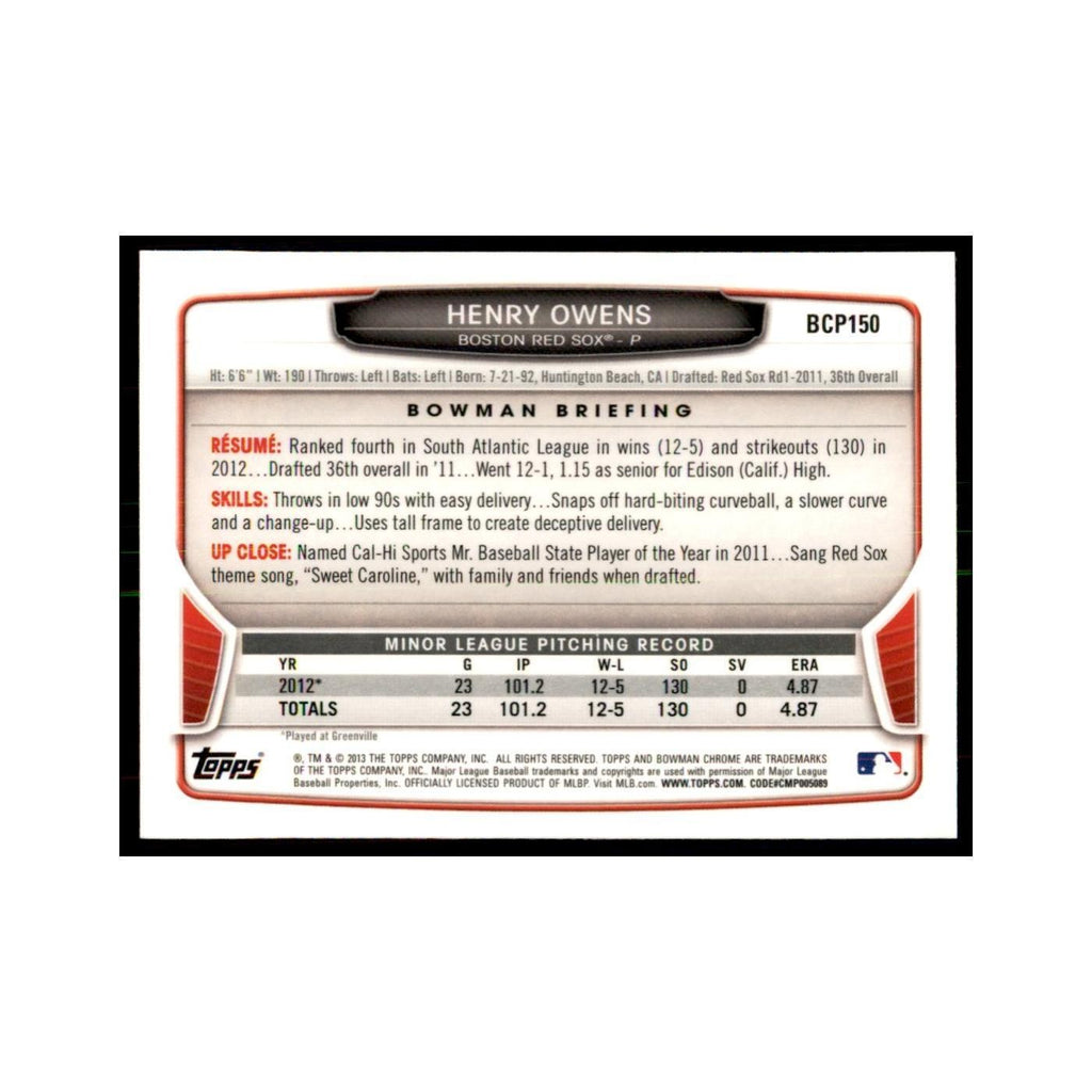 Henry Owens 2013 Bowman Chrome #BCP150 Baseball Cards Baseball Card NM