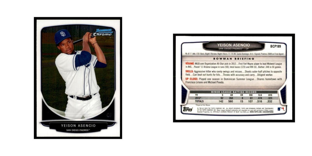 Yeison Asencio 2013 Bowman Chrome #BCP189 Baseball Cards Baseball Card NM