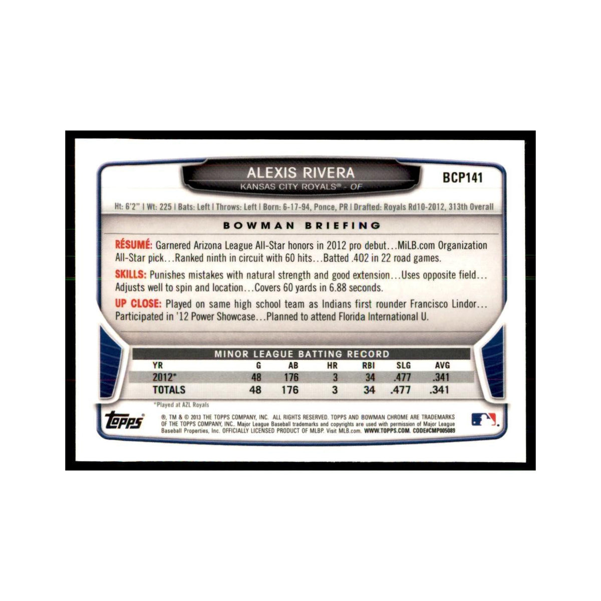 Alexis Rivera 2013 Bowman Chrome #BCP141 Baseball Cards Baseball Card NM