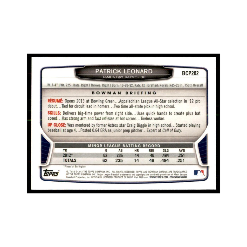 Patrick Leonard 2013 Bowman Chrome #BCP202 Baseball Cards Baseball Card NM