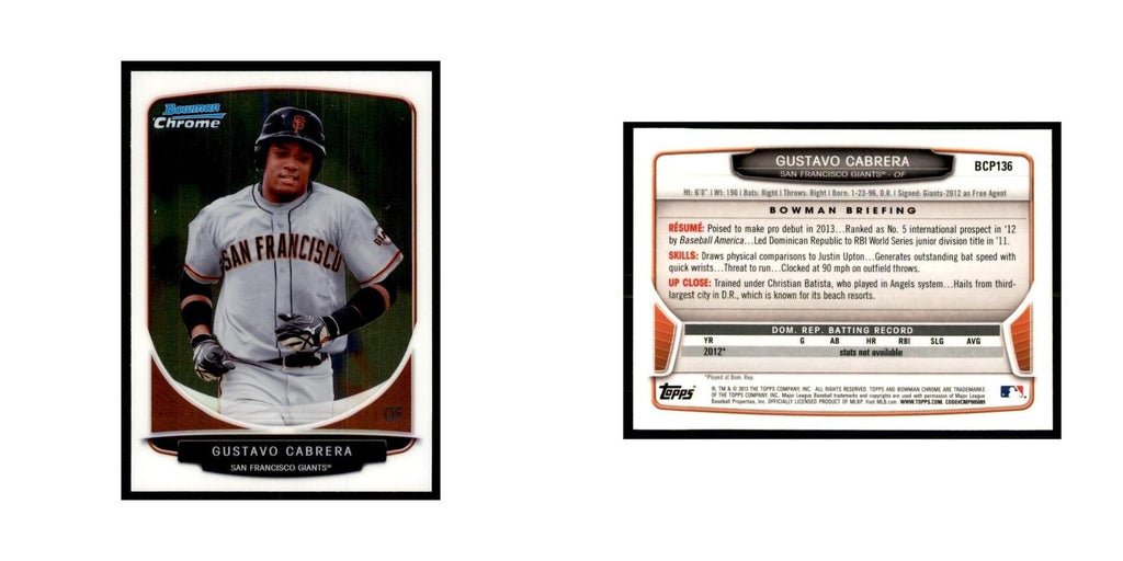 Gustavo Cabrera 2013 Bowman Chrome #BCP136 Baseball Cards Baseball Card NM