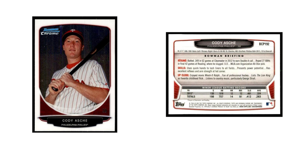Cody Asche 2013 Bowman Chrome #BCP192 Baseball Cards Baseball Card NM