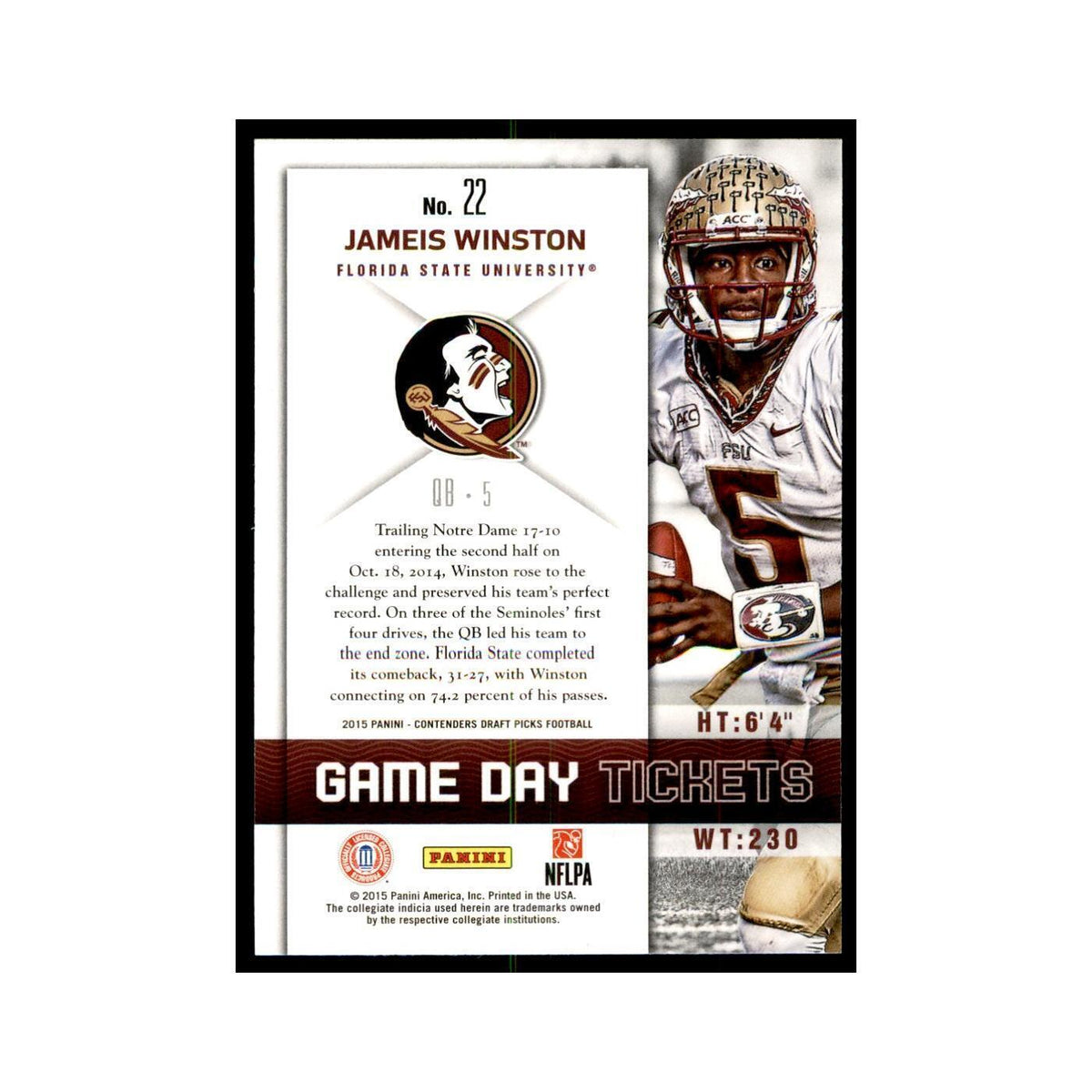 Jameis Winston 2015 Panini Contenders Draft Picks #22 Football Cards NM