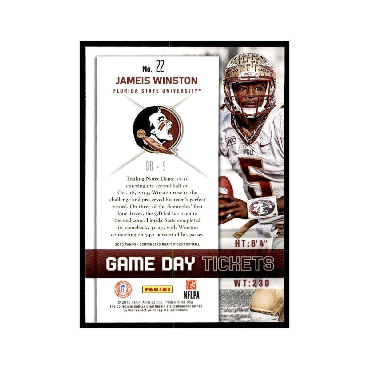 Jameis Winston 2015 Panini Contenders Draft Picks #22 Football Cards NM