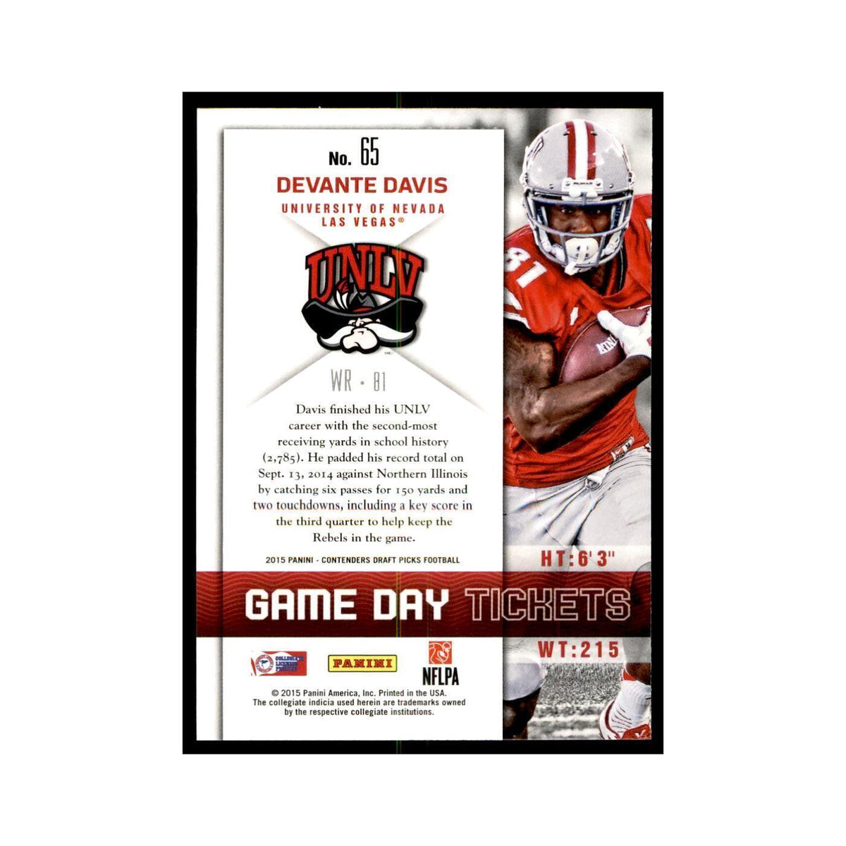 Devante Davis 2015 Panini Contenders Draft Picks #65 Football Cards NM