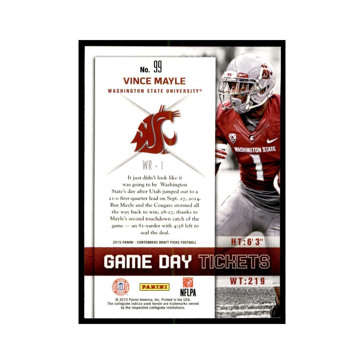 Vince Mayle 2015 Panini Contenders Draft Picks #99 Football Cards NM