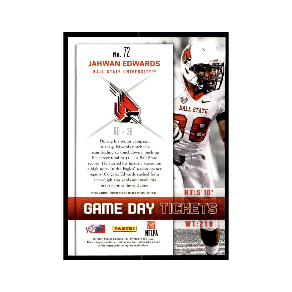 Jahwan Edwards 2015 Panini Contenders Draft Picks #72 Football Cards NM