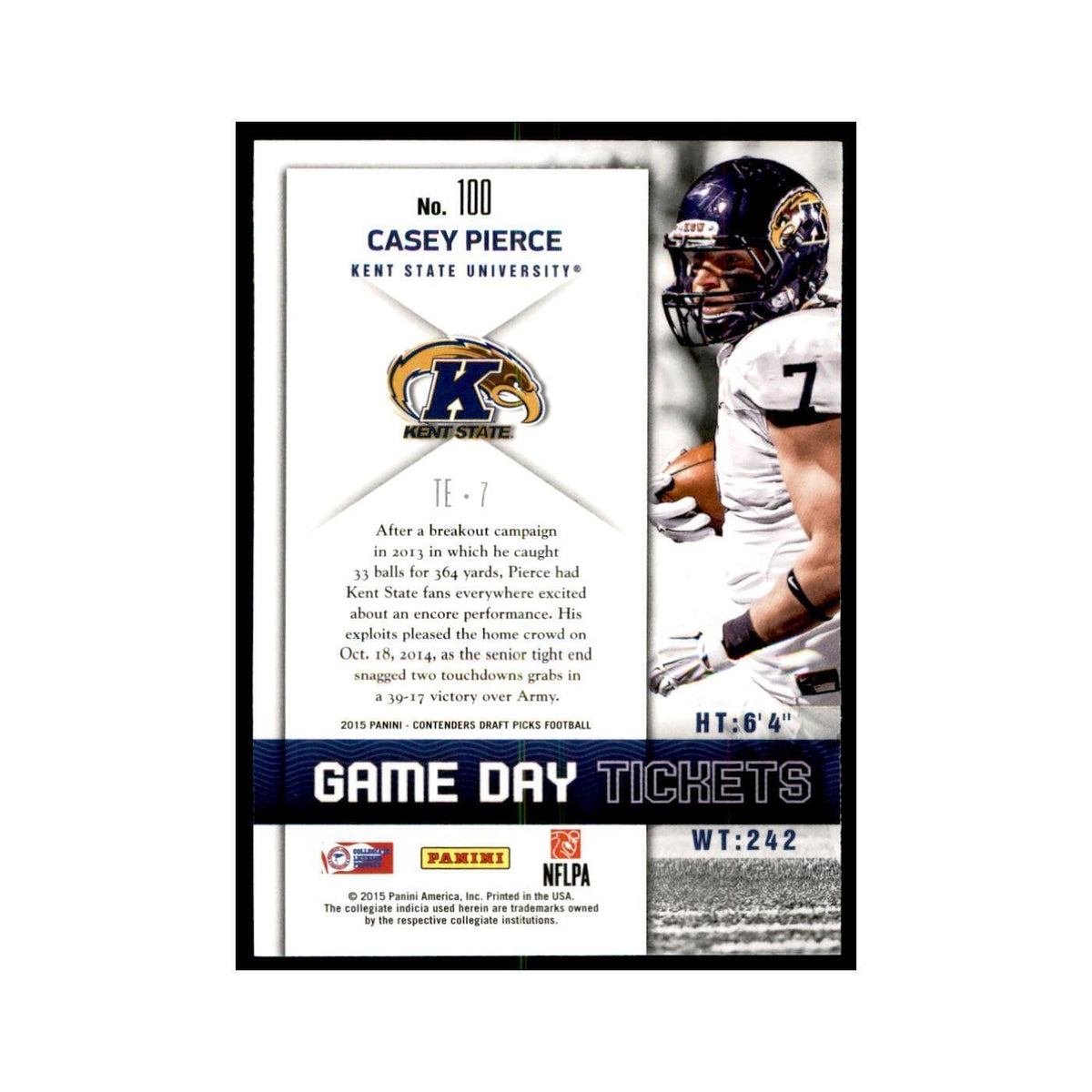 Casey Pierce 2015 Panini Contenders Draft Picks #100 Football Cards NM