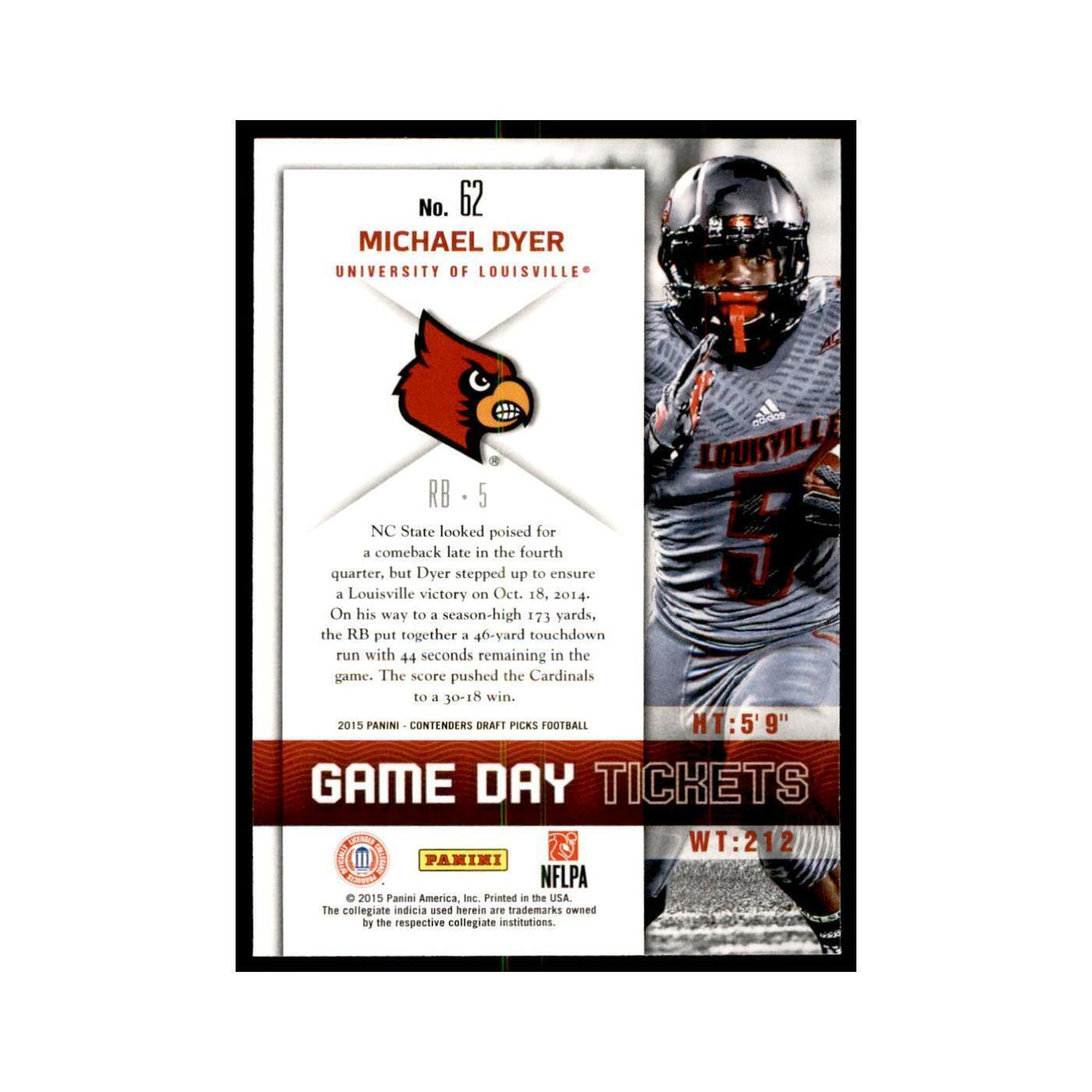 Michael Dyer 2015 Panini Contenders Draft Picks #62 Football Cards NM
