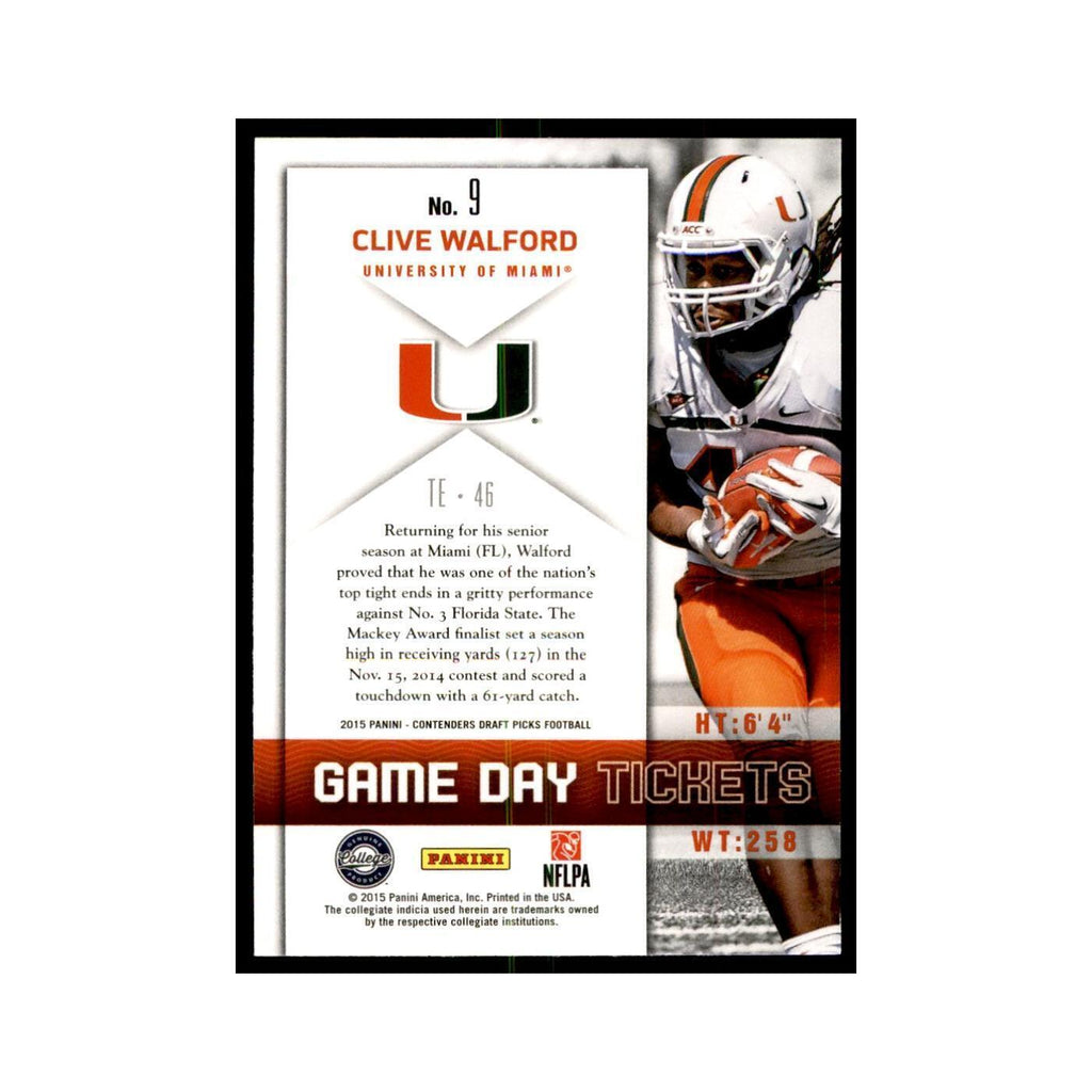 Clive Walford 2015 Panini Contenders Draft Picks #9 Football Cards NM