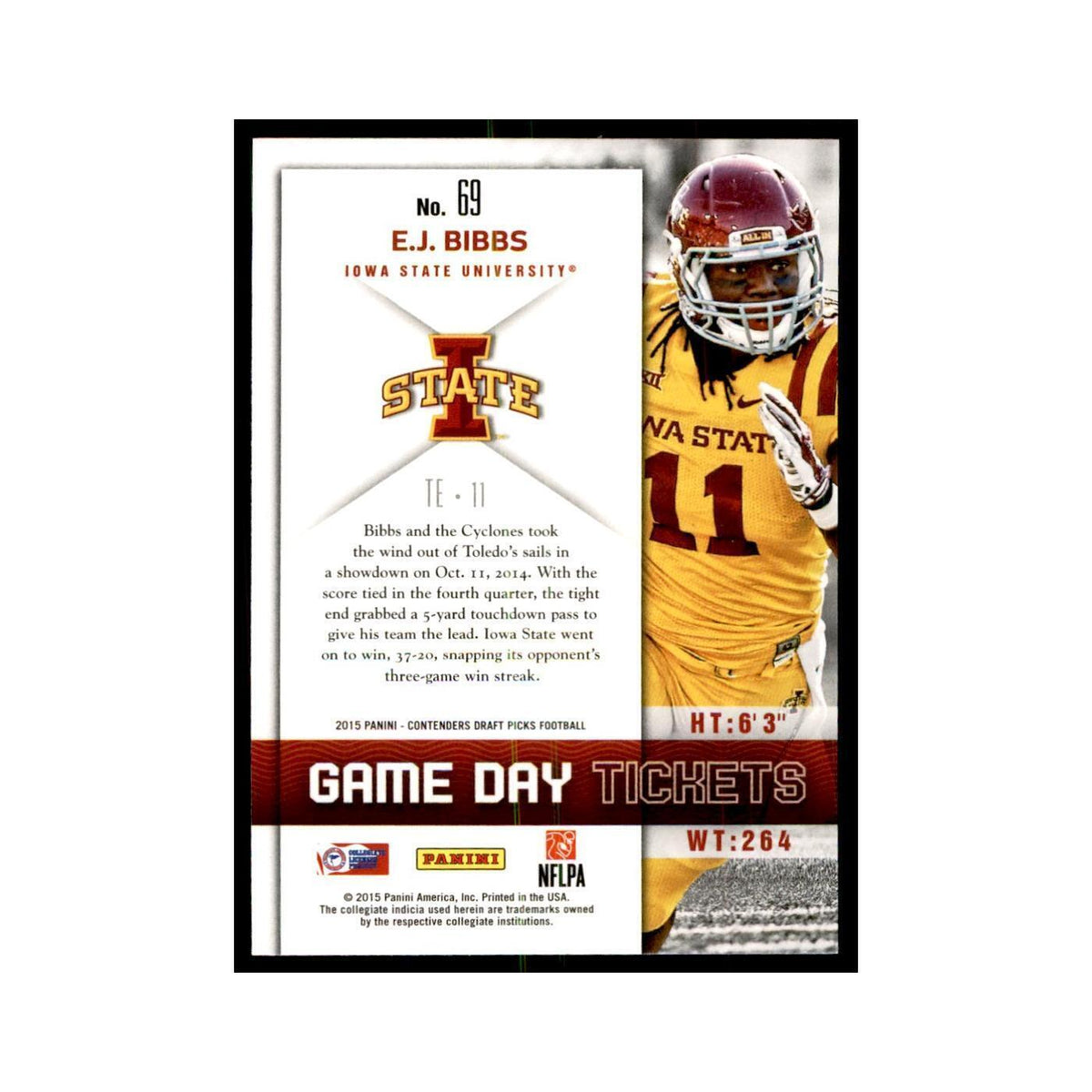 E.J. Bibbs 2015 Panini Contenders Draft Picks #69 Football Cards NM