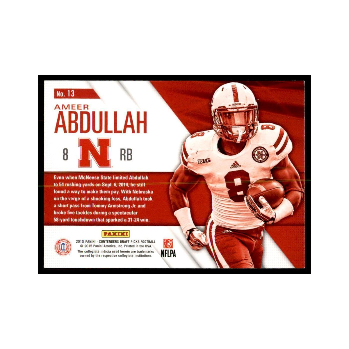 Ameer Abdullah 2015 Panini Contenders Draft Picks #13 Football Cards NM