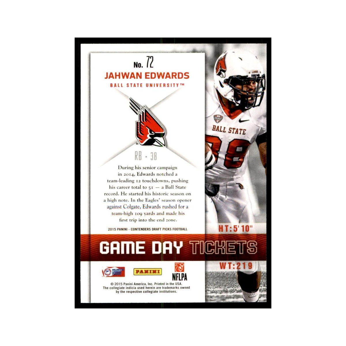 Jahwan Edwards 2015 Panini Contenders Draft Picks #72 Football Cards NM