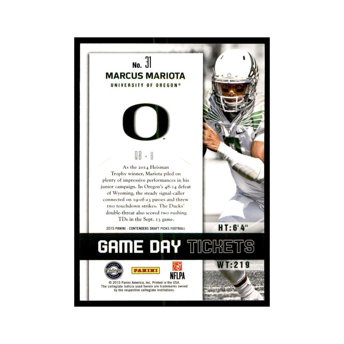 Marcus Mariota 2015 Panini Contenders Draft Picks #31 Football Cards NM